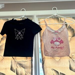 Hot Topic Kuromi Rhinestone Girls Baby T-Shirt & My Melody Pink Lace Cami Size S